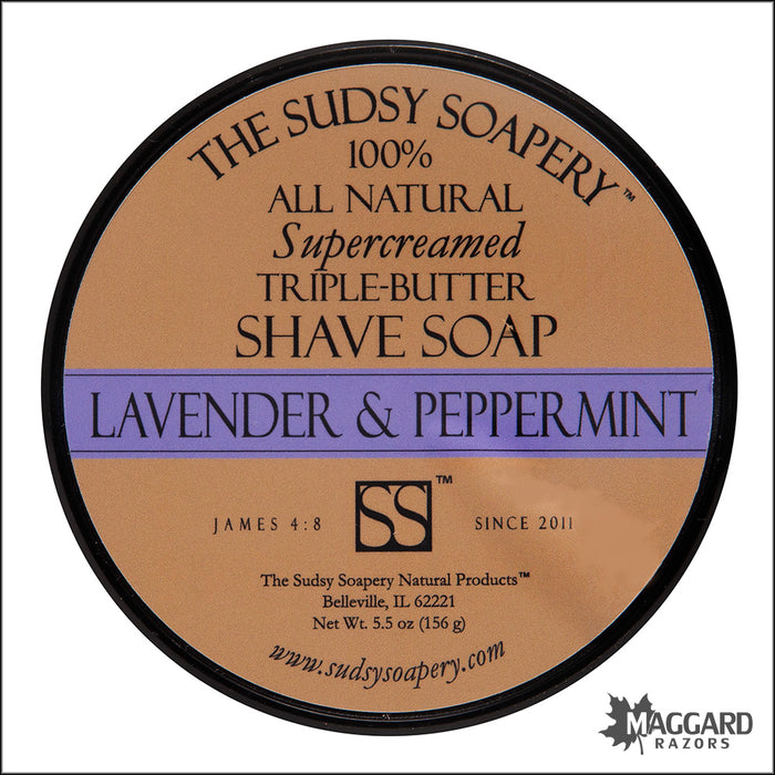 The Sudsy Soapery Lavender and Peppermint Triple Butter Shaving Soap, 5.5oz