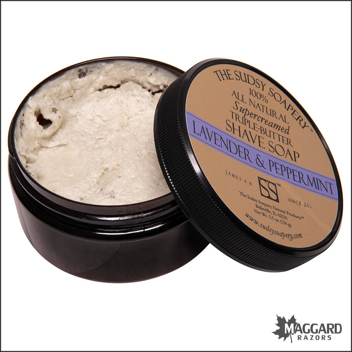 The Sudsy Soapery Lavender and Peppermint Triple Butter Shaving Soap, 5.5oz