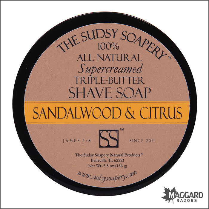 The Sudsy Soapery Sandalwood and Citrus Triple Butter Shaving Soap, 5.5oz