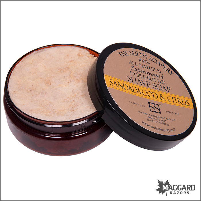 The Sudsy Soapery Sandalwood and Citrus Triple Butter Shaving Soap, 5.5oz