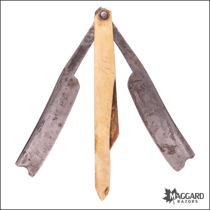 #1108 Vintage Straight Razor - Cast Steel Butterfly, Double Blade ca. 1870