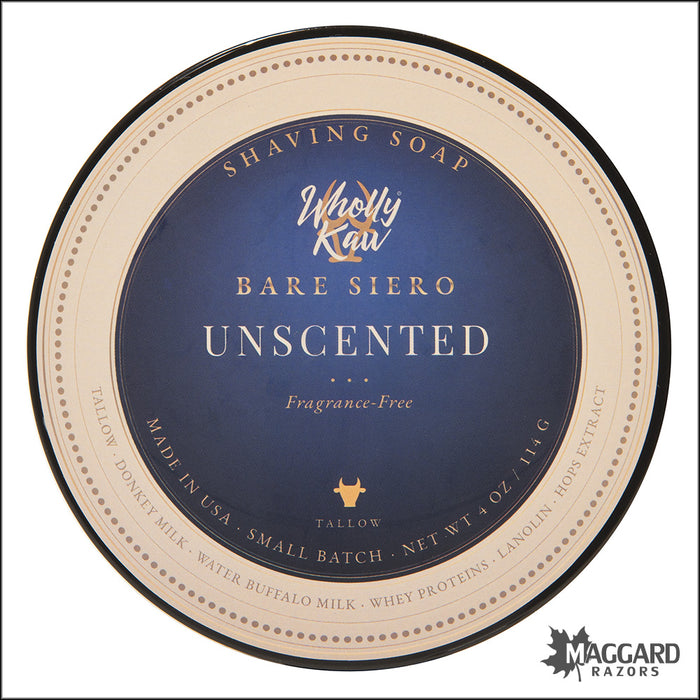 Wholly Kaw Bare Unscented Artisan Shaving Soap, 4oz - Siero Base