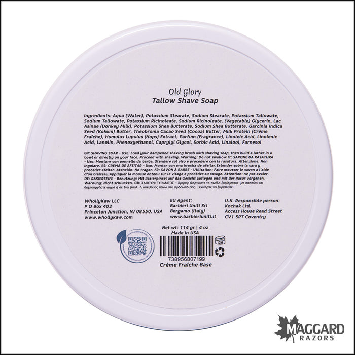 Wholly Kaw Old Glory Artisan Shaving Soap, 4oz - Crème Fraîche Base