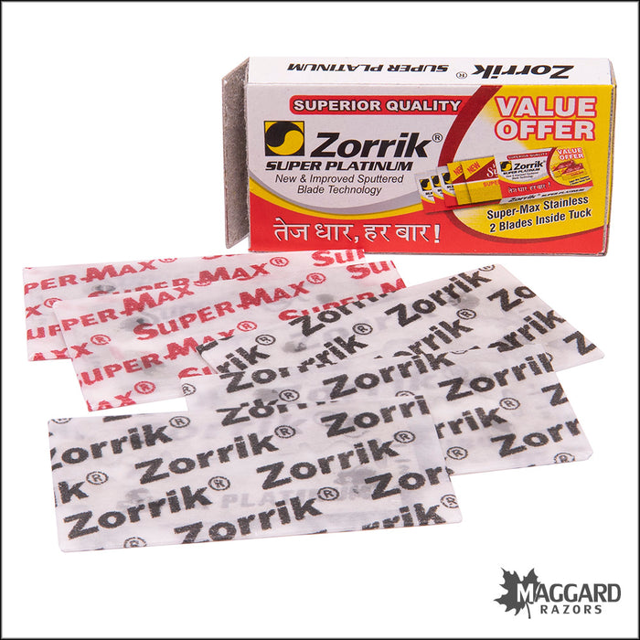 Zorrik Super Platinum and Super Max Stainless Combo Pack Double Edge Safety Razor Blades, 5 Pack