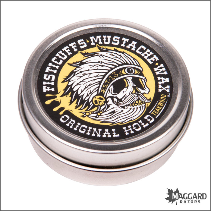 Fisticuffs Mustache Wax Original Hold, 1oz Tin - Teakwood  Scent