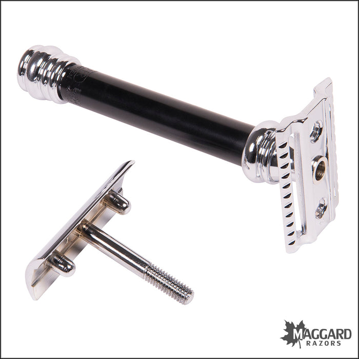 Merkur 38 Black Barber Pole Handle Closed Comb DE Safety Razor