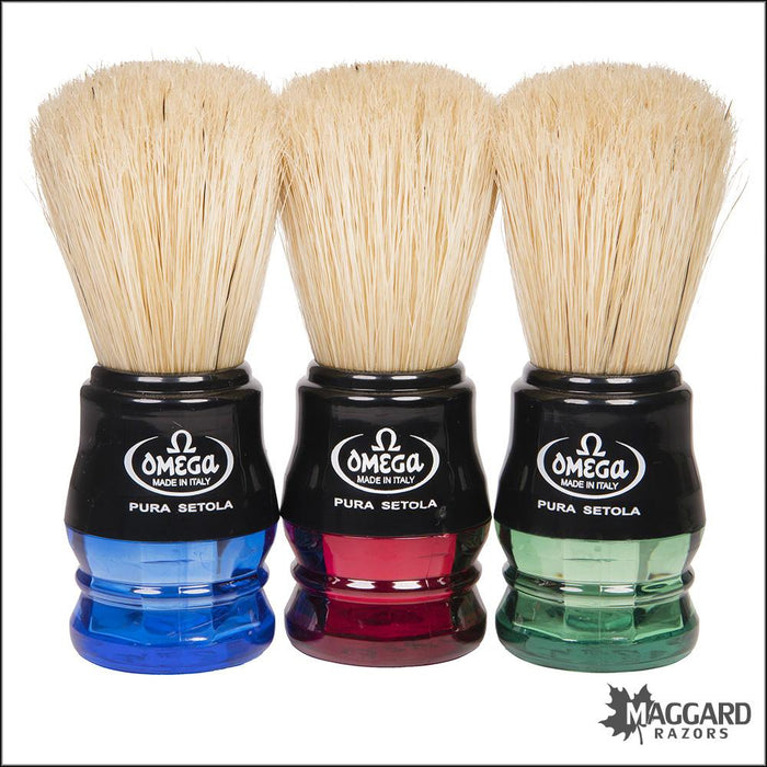 Omega-10777-Boar-Bristle-Red-Blue-Green-Handle-Shaving-Brush-23mm