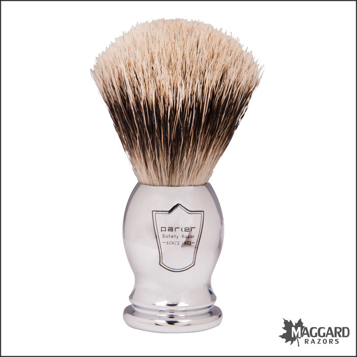 Parker CHPB Heavy Chrome Handled Pure Badger Shaving Brush with Stand, 20mm