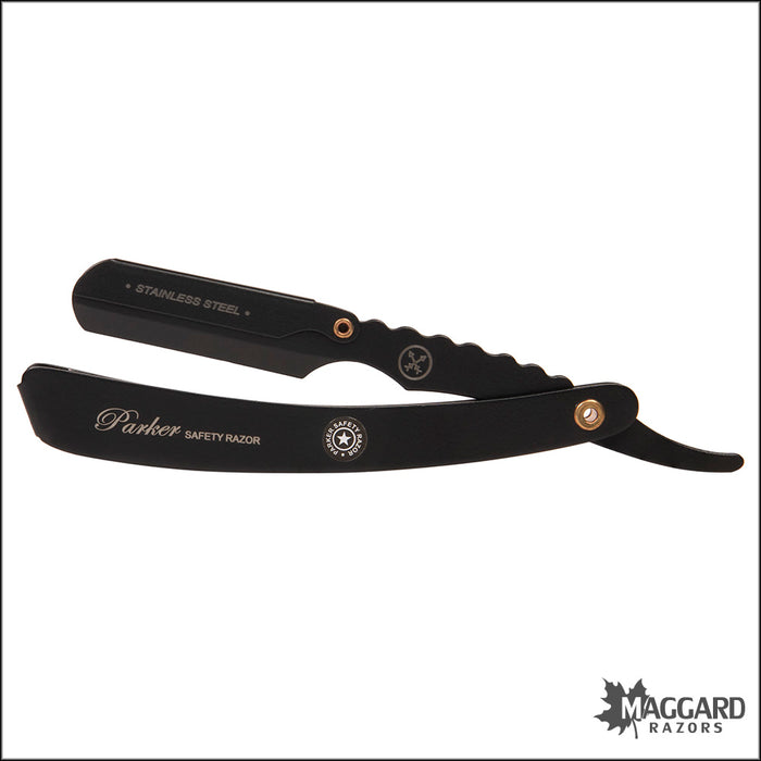 Parker SRX Black Stainless Steel Handle Heavyweight Replaceable Blade Shavette Straight Razor