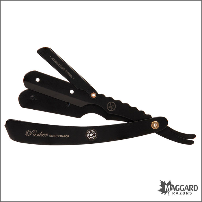 Parker SRX Black Stainless Steel Handle Heavyweight Replaceable Blade Shavette Straight Razor