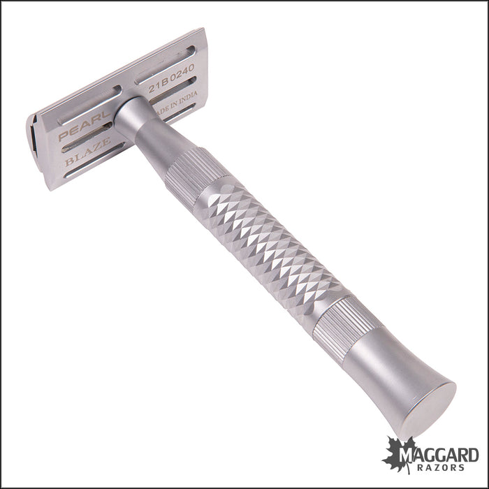 Pearl Shaving Blaze Machined DE Safety Razor with Blades and Washers - Satin Finish