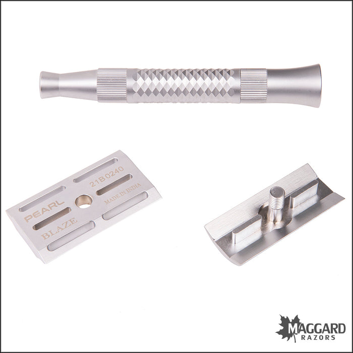 Pearl Shaving Blaze Machined DE Safety Razor with Blades and Washers - Satin Finish