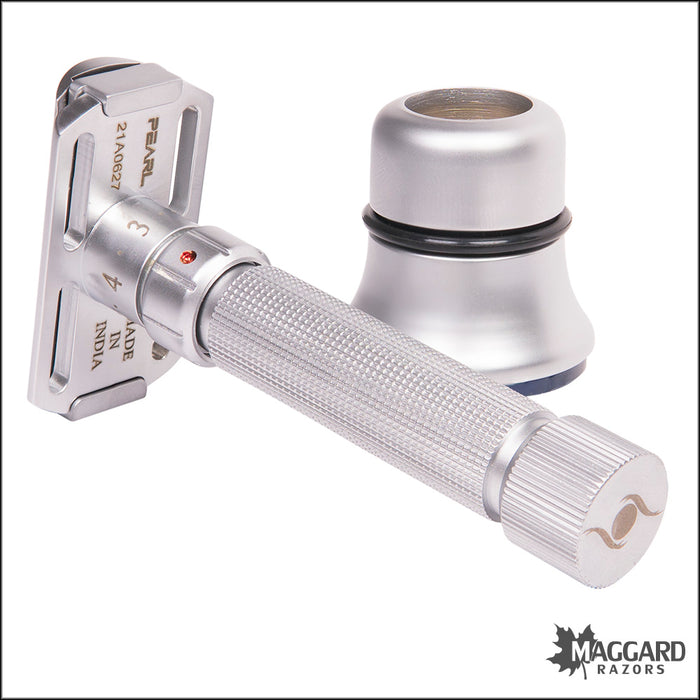Pearl Shaving Flexi Adjustable Machined DE Safety Razor with Stand, Matte Finish
