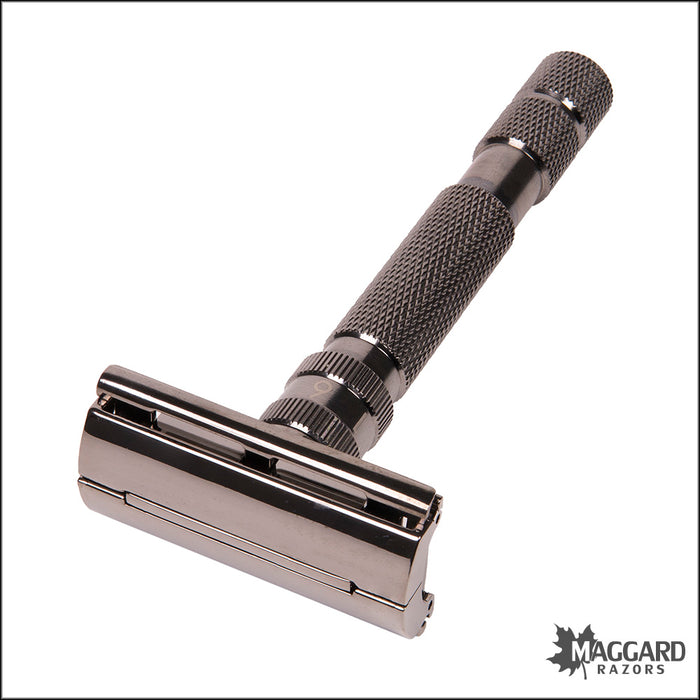 Rockwell Razors T2 Adjustable Twist to Open DE Safety Razor, Gunmetal Chrome