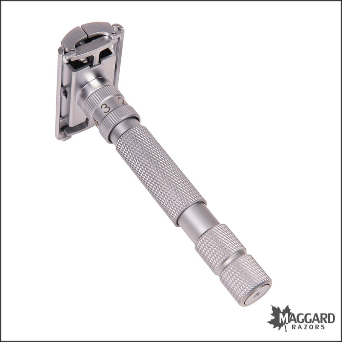 Rockwell Razors T2 Adjustable Twist to Open DE Safety Razor, Brushed Chrome
