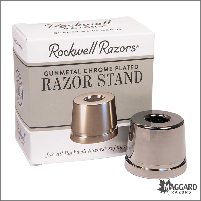 Rockwell Razors Inkwell DE Razor Stand, Chrome Plated, Gun Metal Finish
