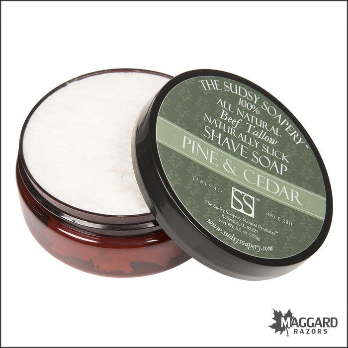 The-Sudsy-Soapery-Pine-and-Cedar-Artisan-Tallow-Shaving-Soap-4oz-2