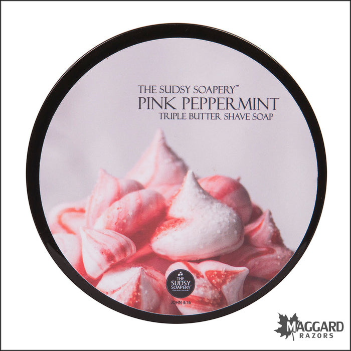 The Sudsy Soapery Pink Peppermint Triple Butter Shaving Soap, 5.5oz