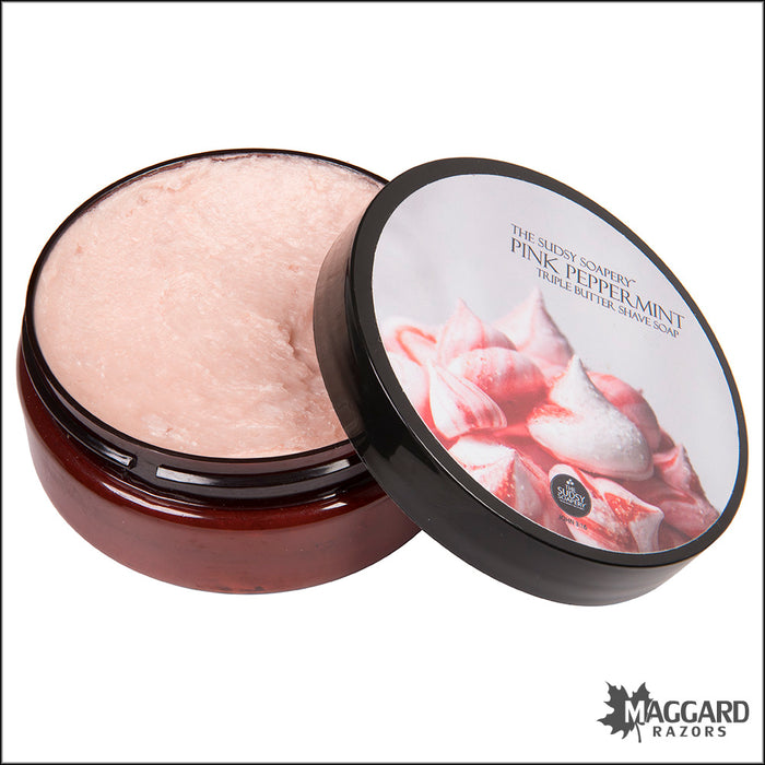 The Sudsy Soapery Pink Peppermint Triple Butter Shaving Soap, 5.5oz