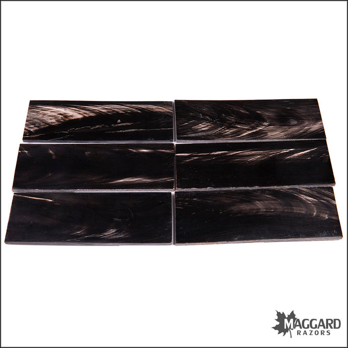 Water Buffalo Horn Blanks Black with White Streaks, 6" x 2" x 1/8"