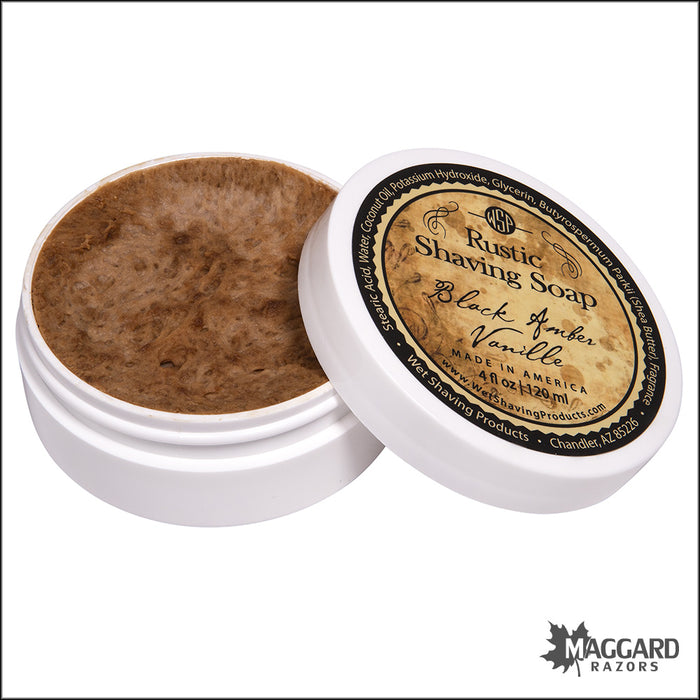 WSP Black Amber Vanille Rustic Artisan Shaving Soap, 4oz
