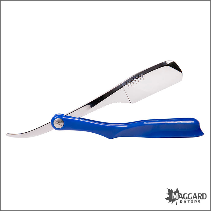 Shavette - Blue Plastic Handle with HD Leather Travel Case (Injector or Half-DE Blades)
