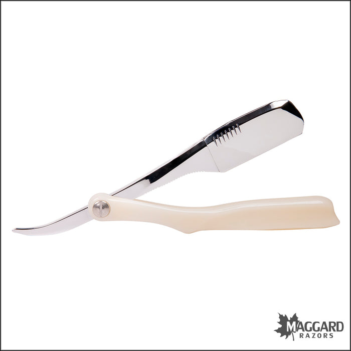 Shavette - Ivory Plastic Handle with HD Leather Travel Case (Injector or Half-DE Blades)